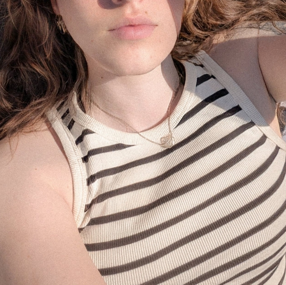 H&M Black and White Striped Ribbed Crop Tank